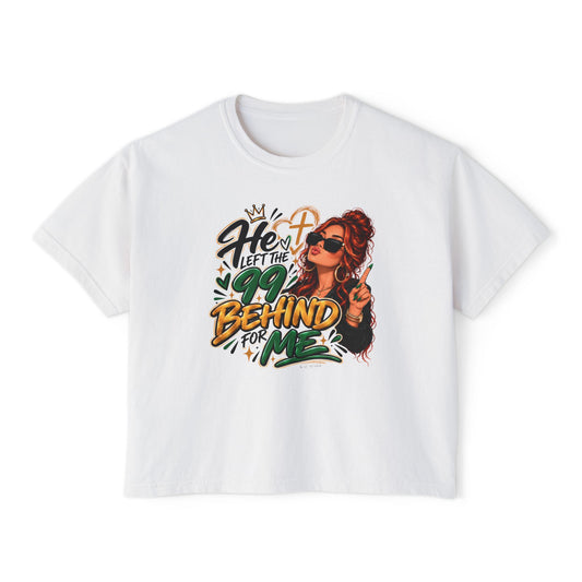 He Left The 99 Behind For Me Red | Women's Boxy Tee | Luke 15:4
