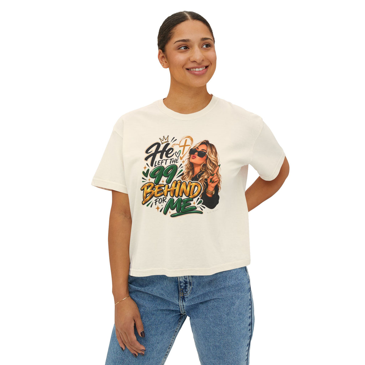 He Left The 99 Behind For Me Blondie | Women's Boxy Tee | Luke 15:4