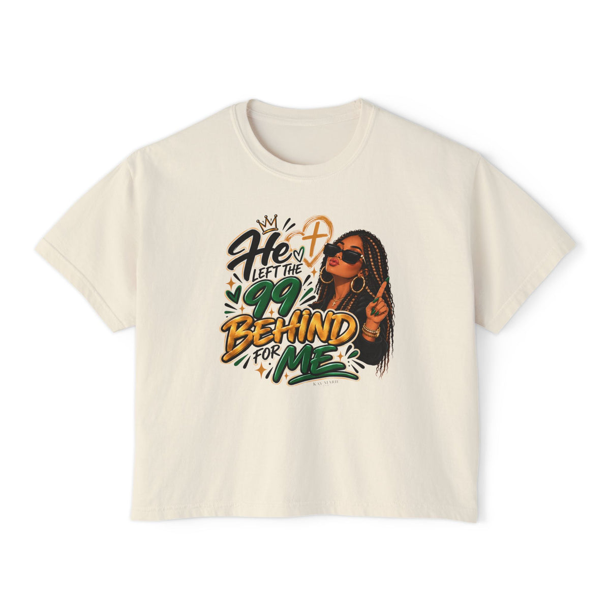 He Left The 99 Behind For Me Tan| Women's Boxy Tee | Luke 15:4