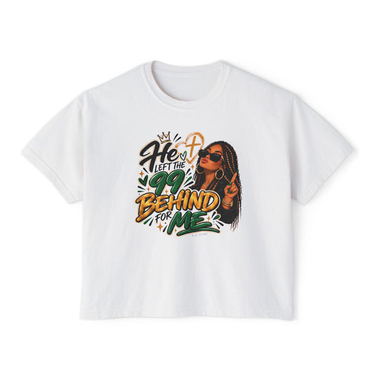 He Left The 99 Behind For Me Tan| Women's Boxy Tee | Luke 15:4