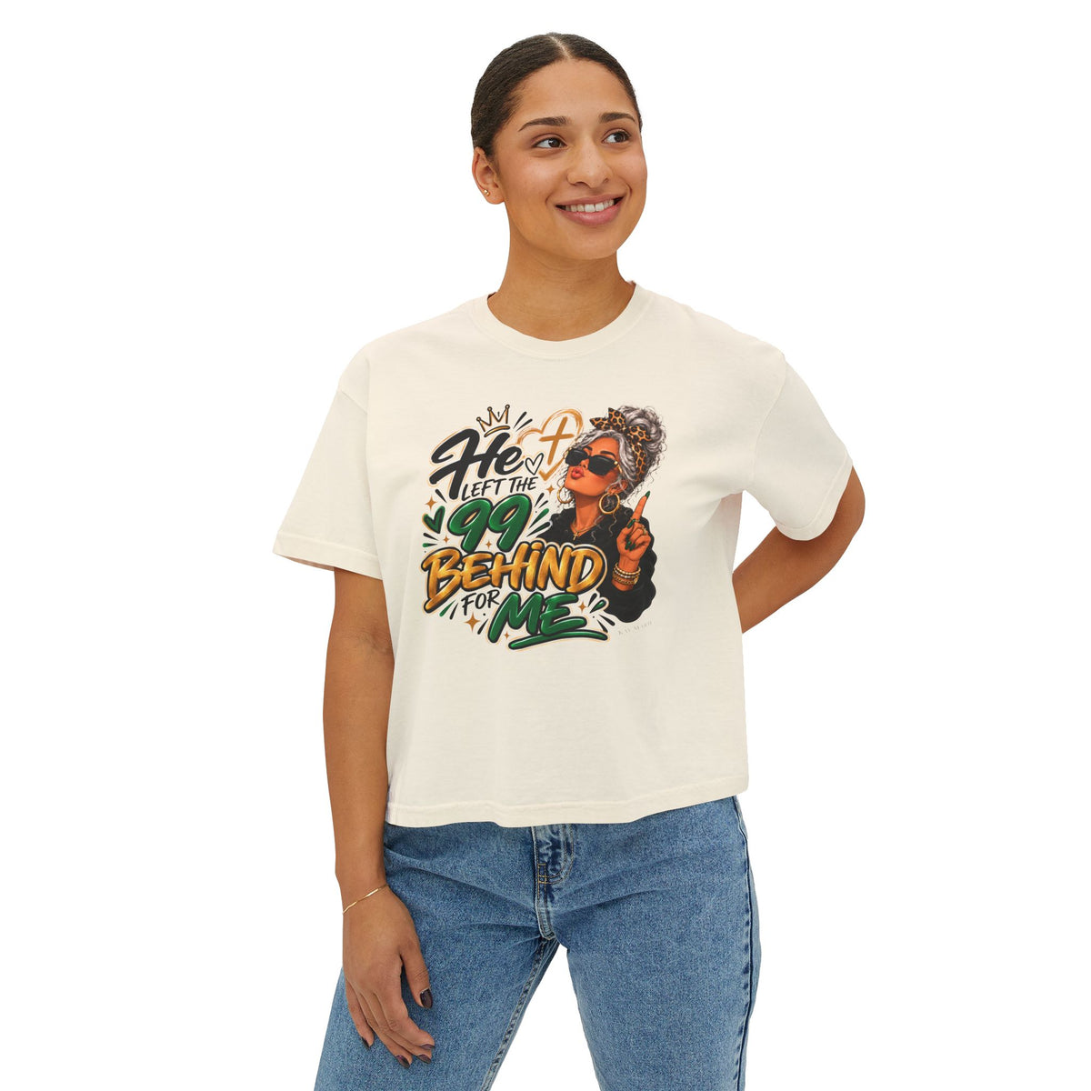 He Left The 99 Behind For Me Silver | Women's Boxy Tee | Luke 15:4
